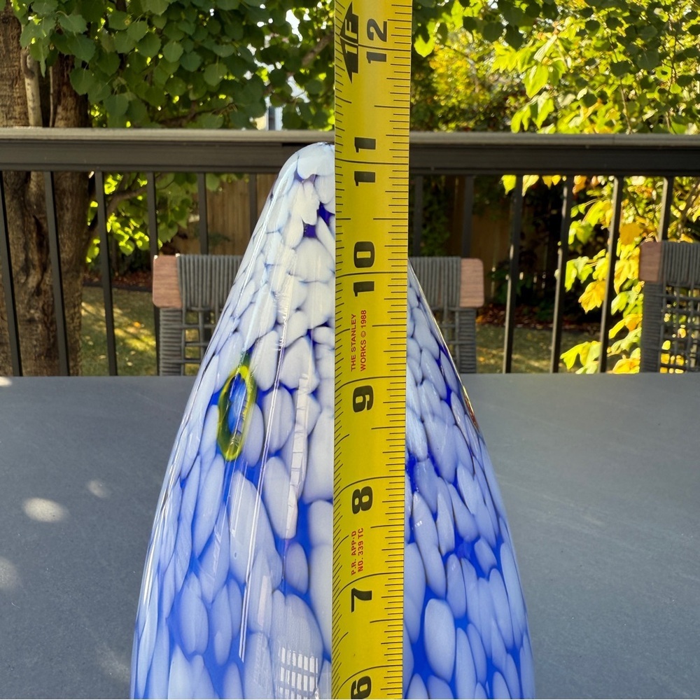 Italian Millefiori Blue and White Hand Blown Art Glass Vase or Light Cover - Picture 7 of 17